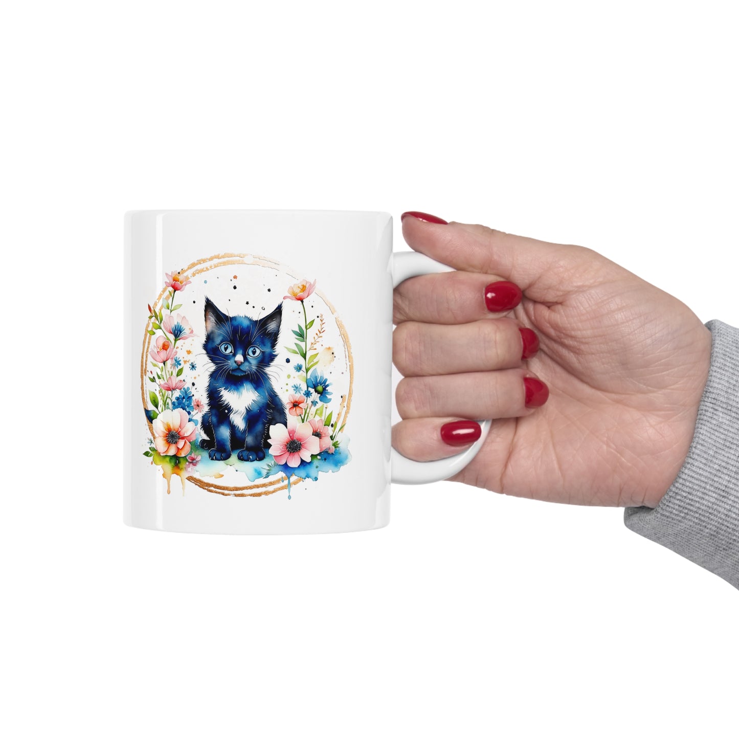 Golden Black Kitten Ceramic Mug 11oz