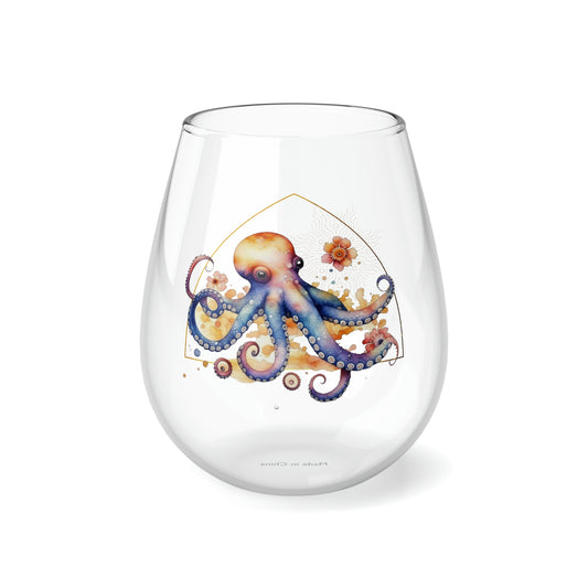 Golden Octopus Stemless Wine Glass, 11.75oz