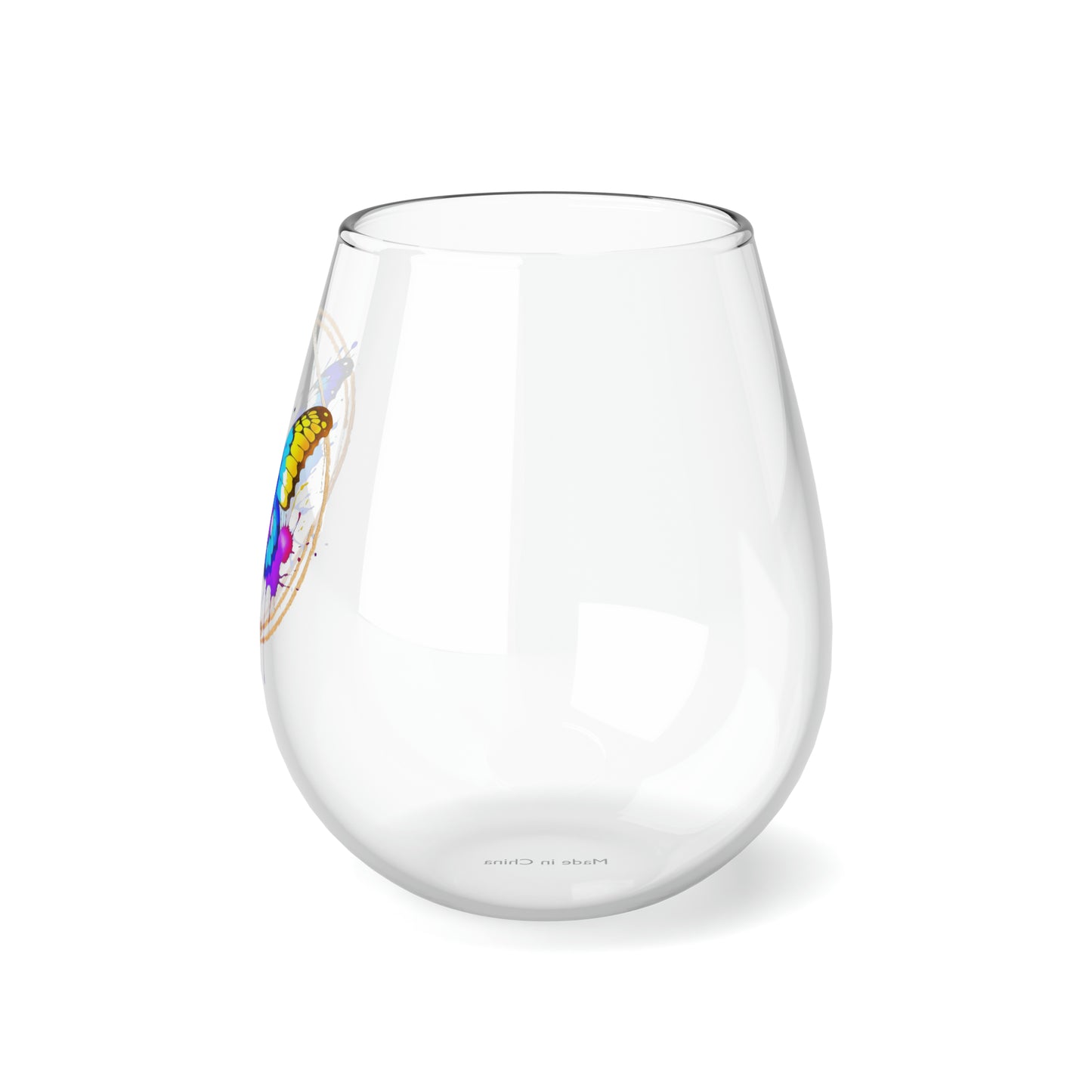 Vibrant Butterfly Stemless Wine Glass, 11.75oz