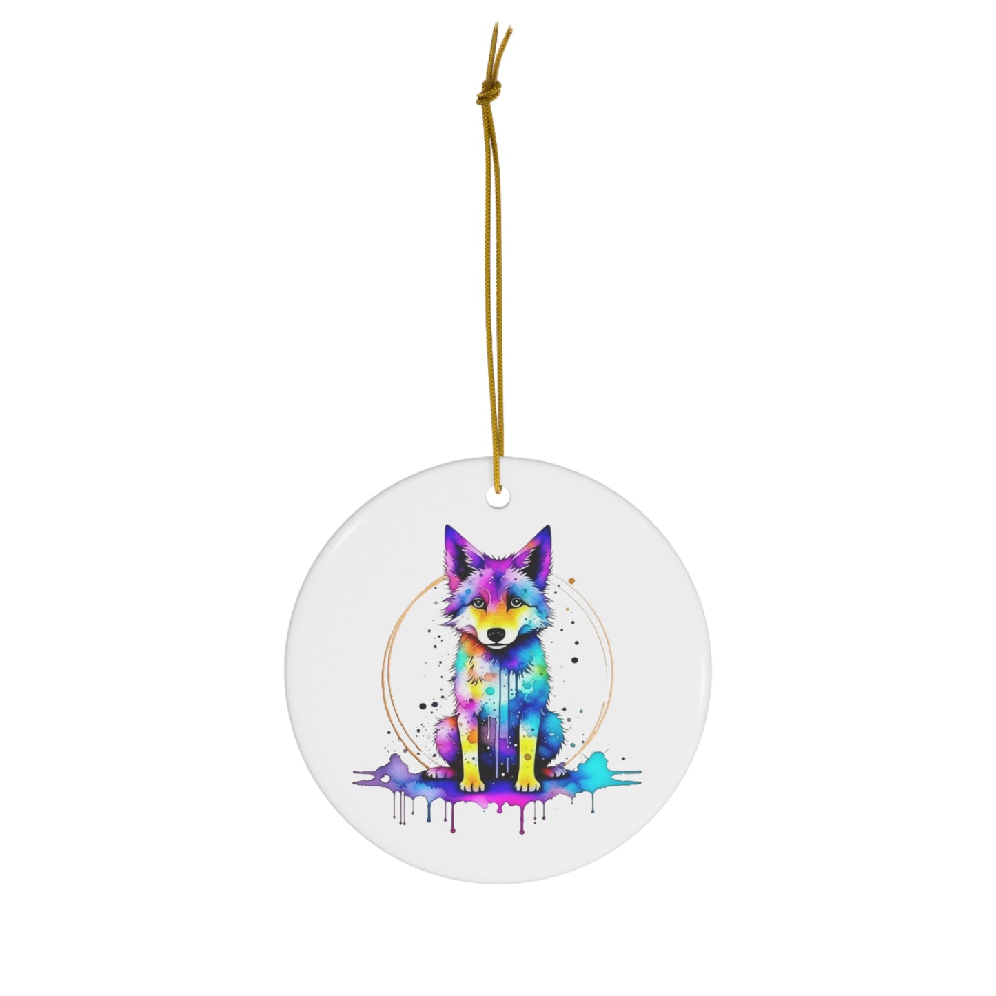 Vibrant Wolf Ceramic Ornament