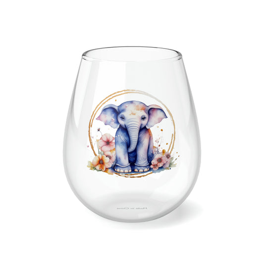 Golden Elephant Stemless Wine Glass, 11.75oz