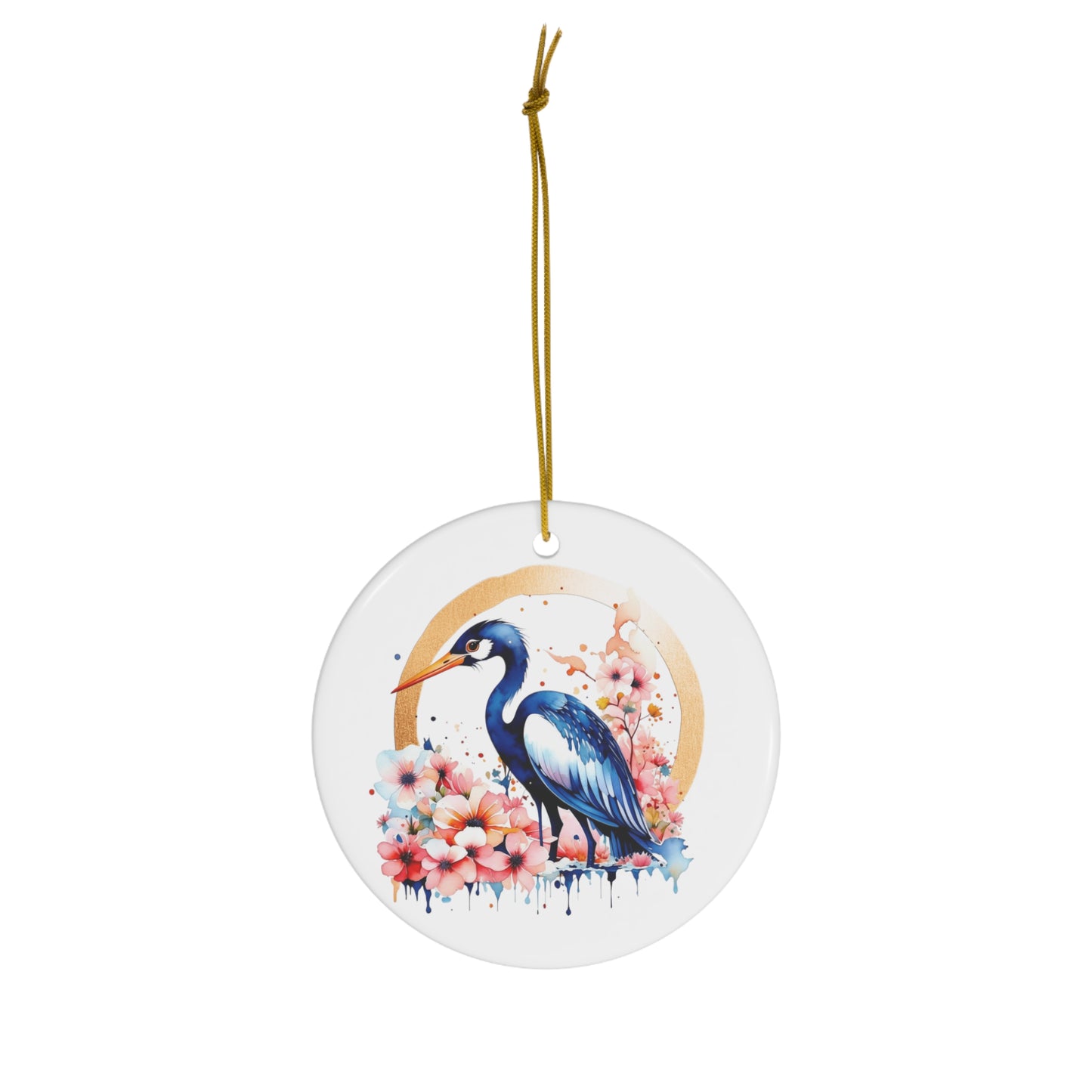 Golden Heron Ceramic Ornament