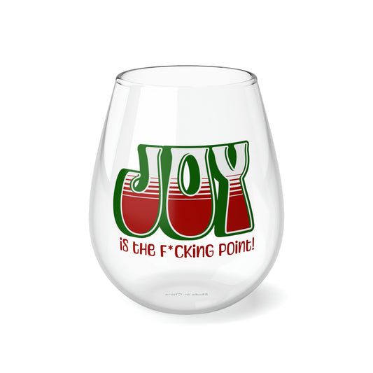 JOY (green holiday) Stemless Wine Glass, 11.75oz