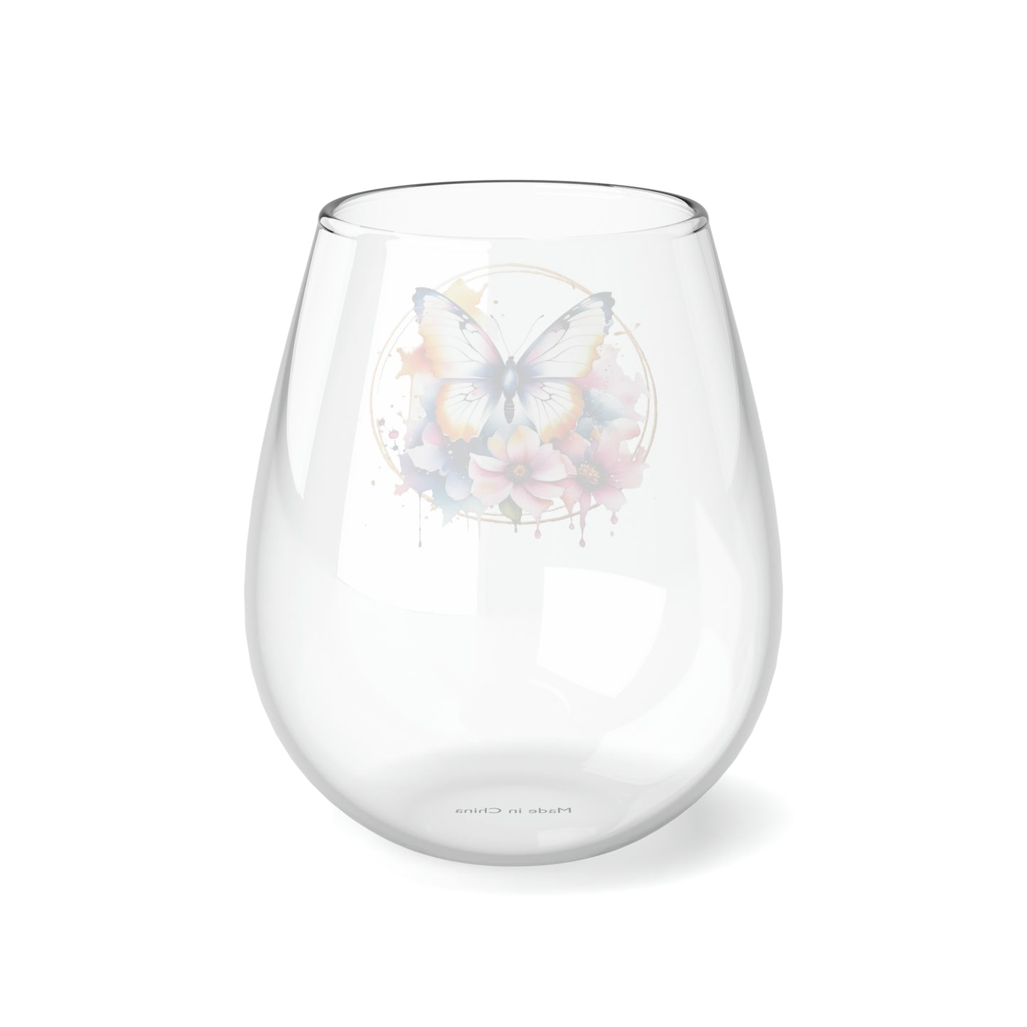 Golden Butterfly Stemless Wine Glass, 11.75oz