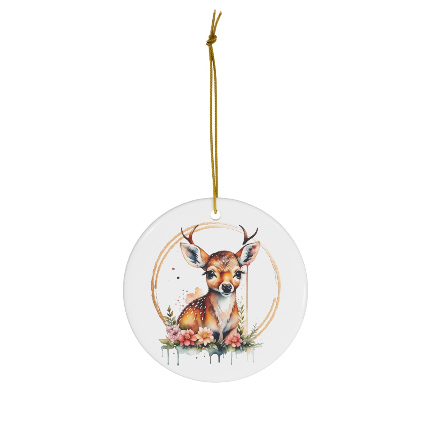 Golden Deer Ceramic Ornament