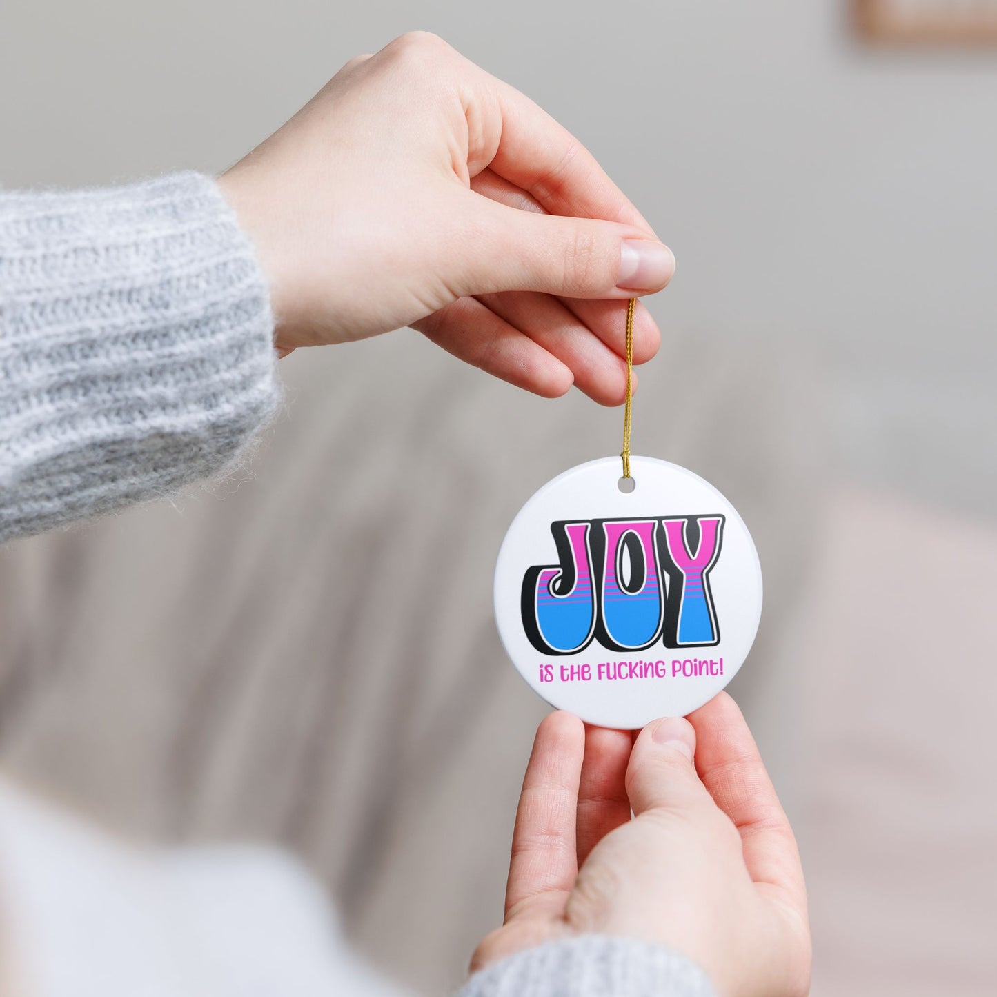 Black Pink Blue Joy Ceramic Ornament,  (explicit)