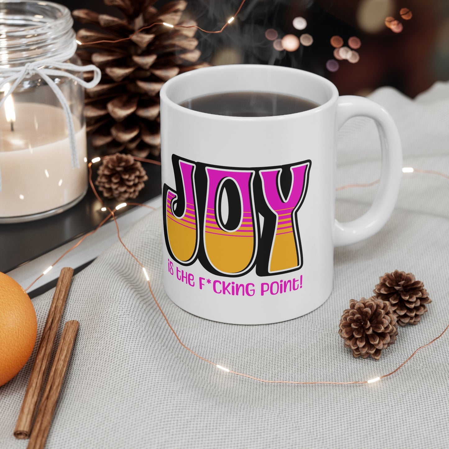 JOY (black pink orange) Ceramic Mug 11oz