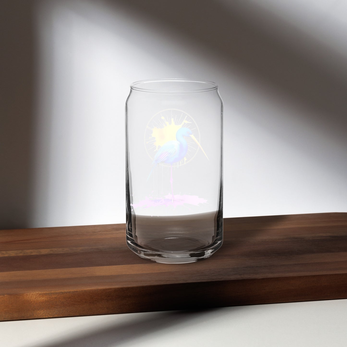 Vibrant Heron Can-shaped glass