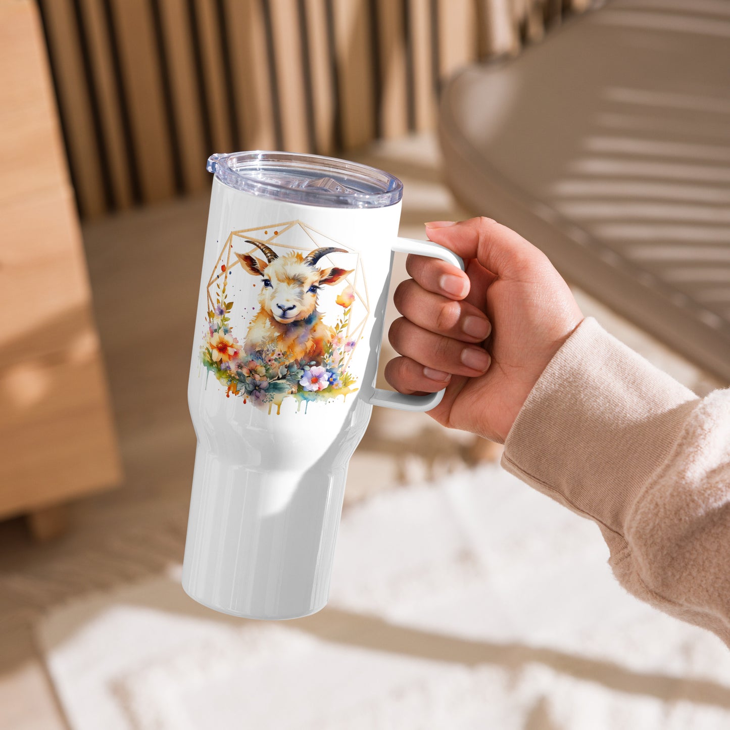 Golden Goat Travel mug with a handle