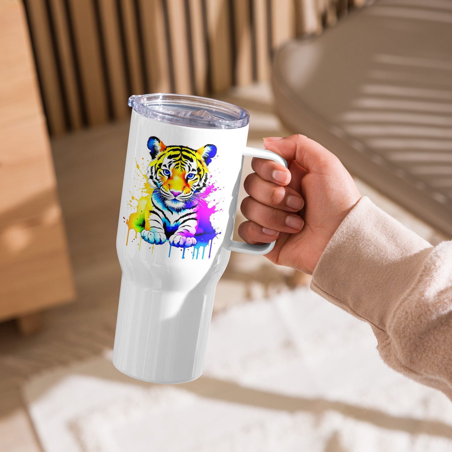 Vibrant Tiger Travel mug with a handle