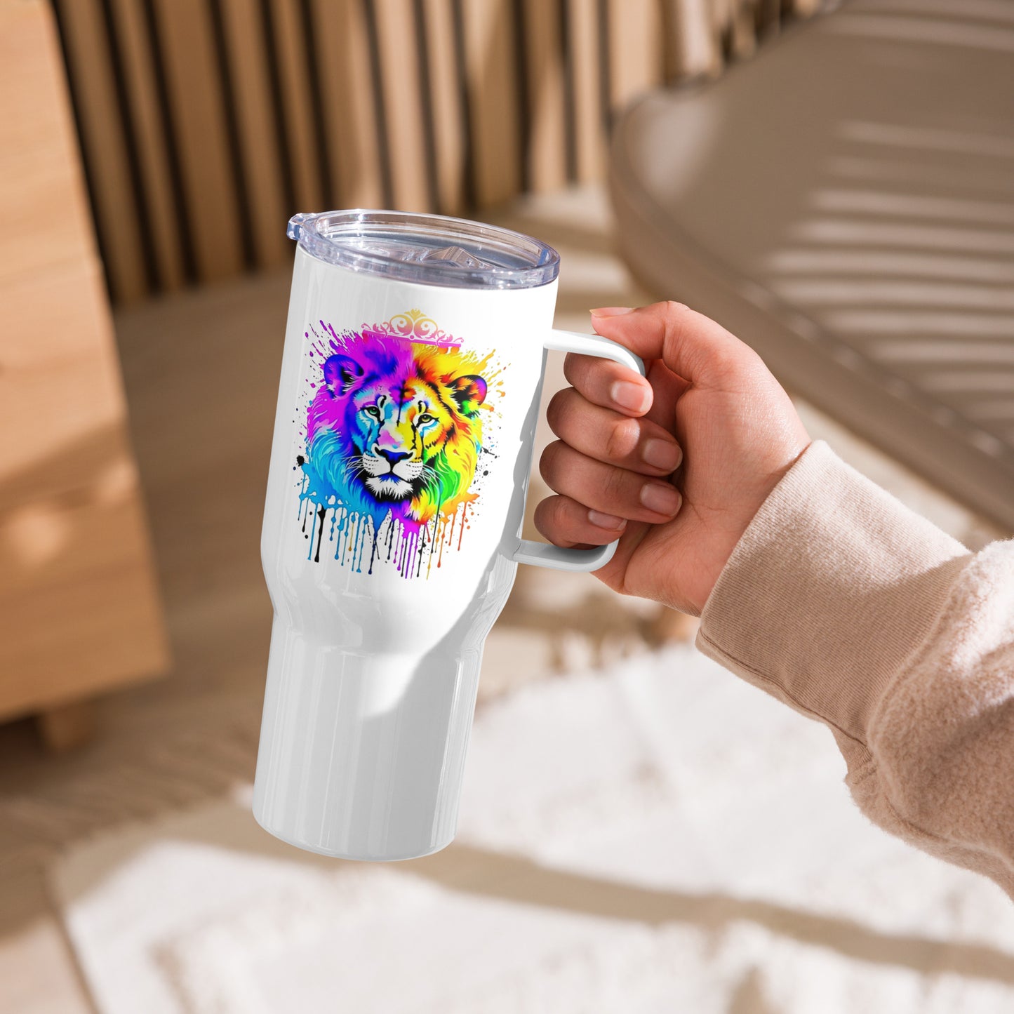 Vibrant Lion Travel mug with a handle