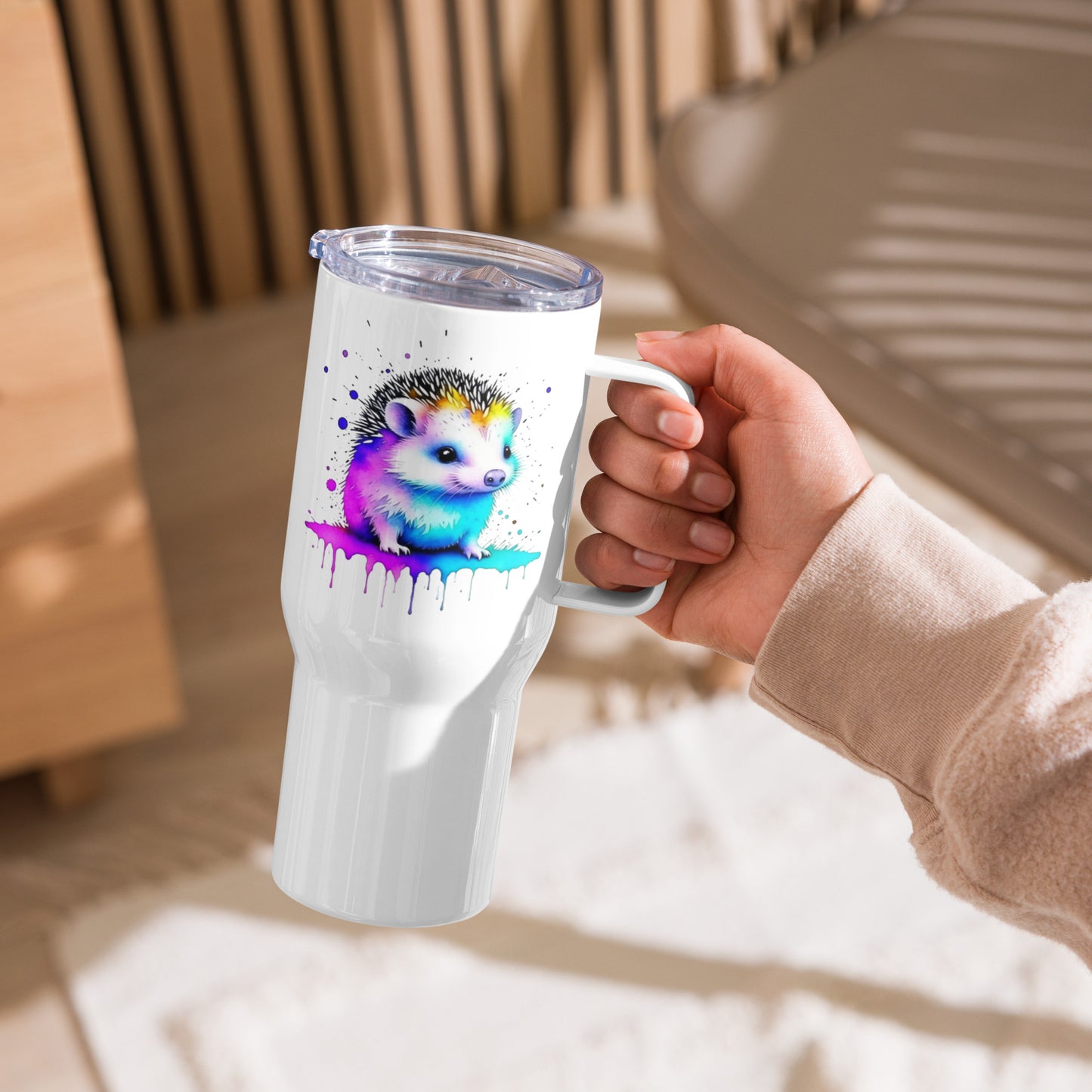 Vibrant Hedgehog Travel mug with a handle