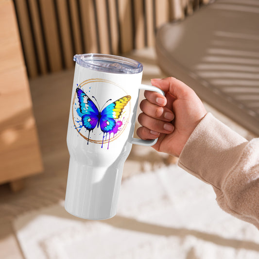 Vibrant Butterfly Travel mug with a handle