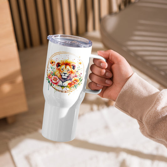 Golden Lion Travel mug with a handle