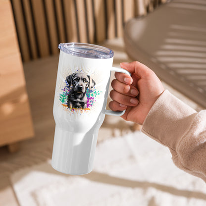 Black Lab Travel mug with a handle