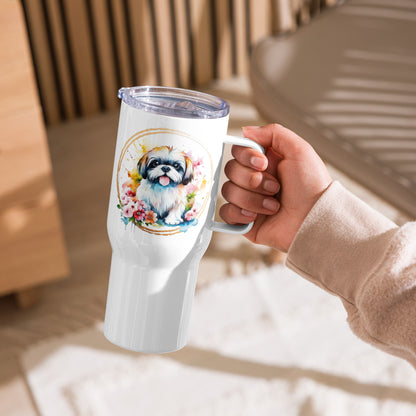 Golden Shih Tzu Travel mug with a handle