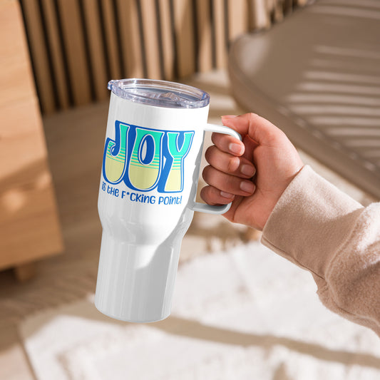 JOY (blue teal yellow) Travel mug with a handle