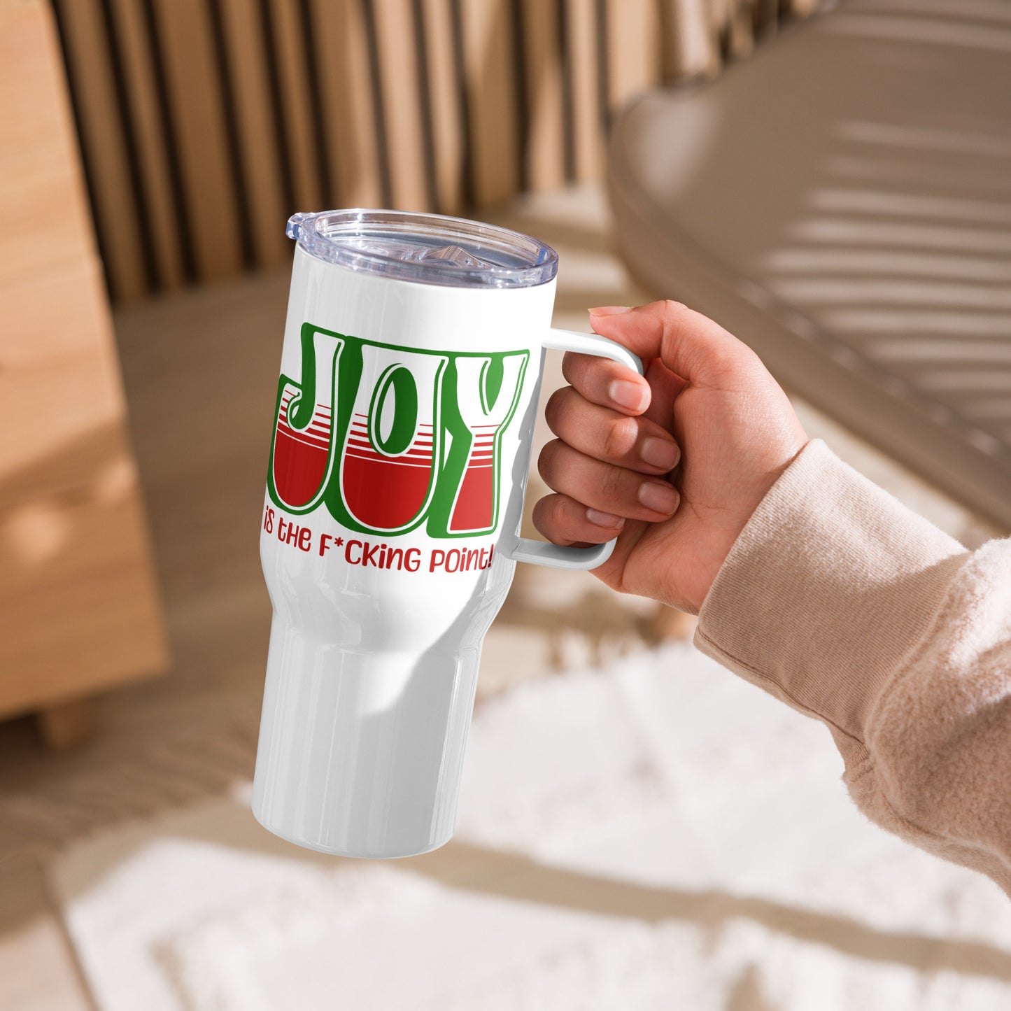 JOY (green holiday) Travel mug with a handle