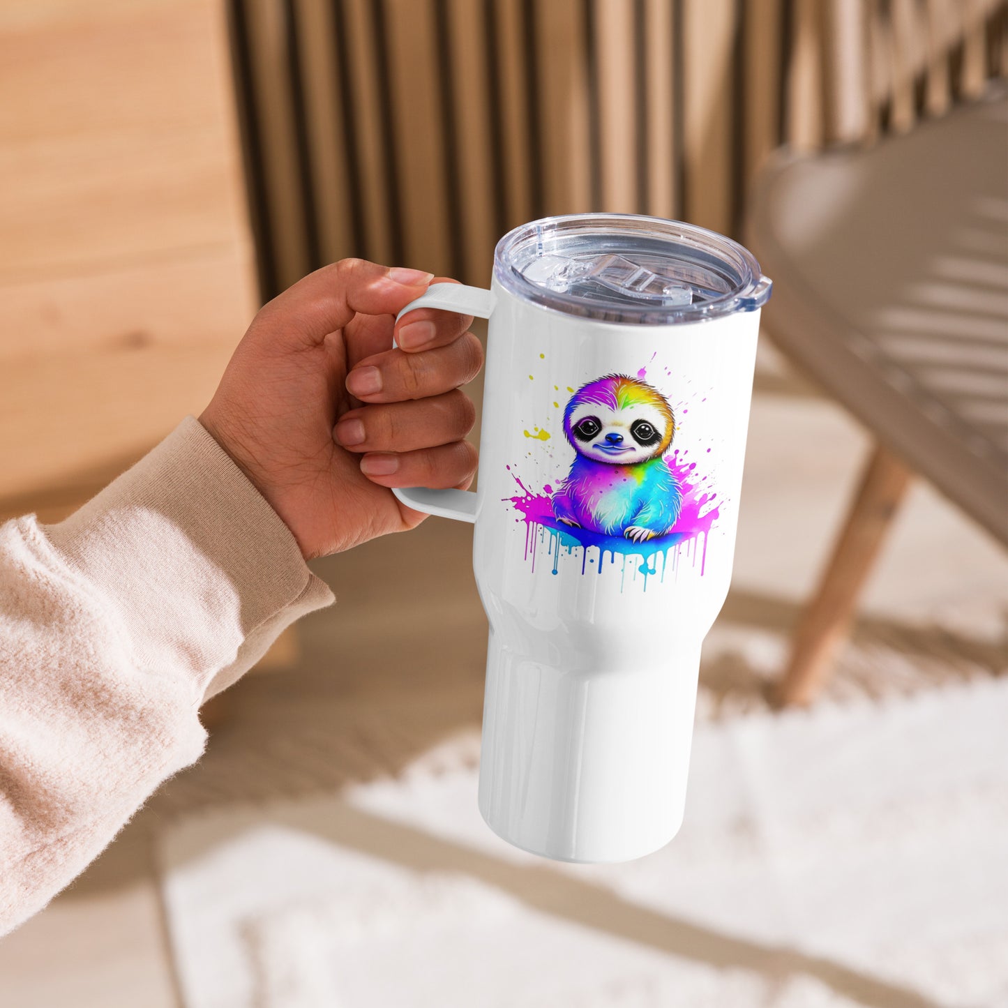 Vibrant Sloth Travel mug with a handle
