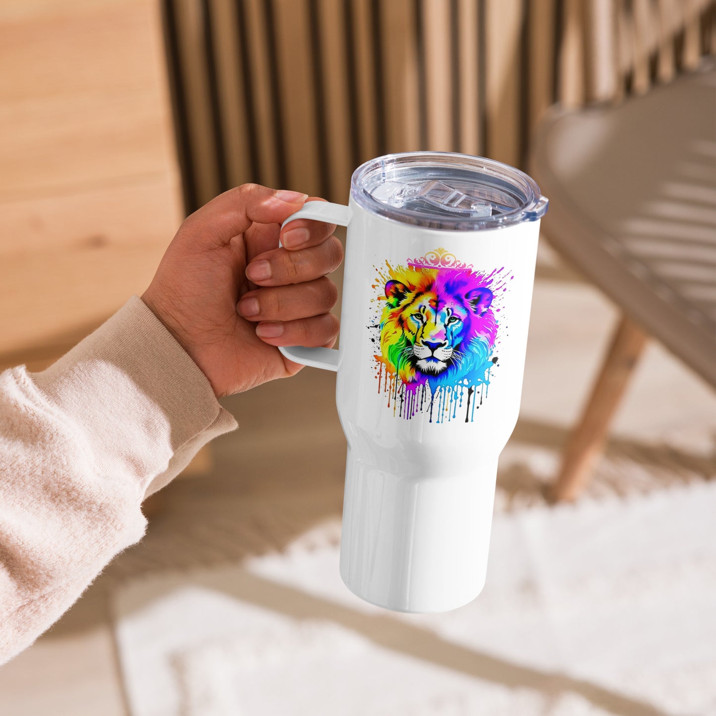 Vibrant Lion Travel mug with a handle