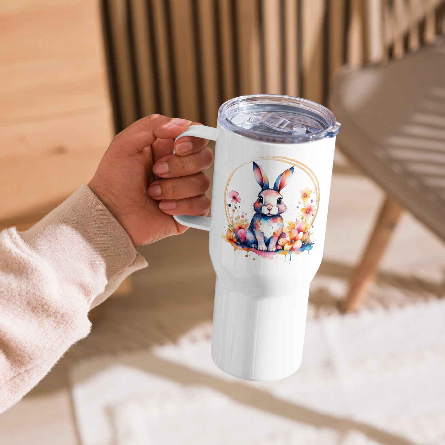 Golden Bunny Travel mug with a handle