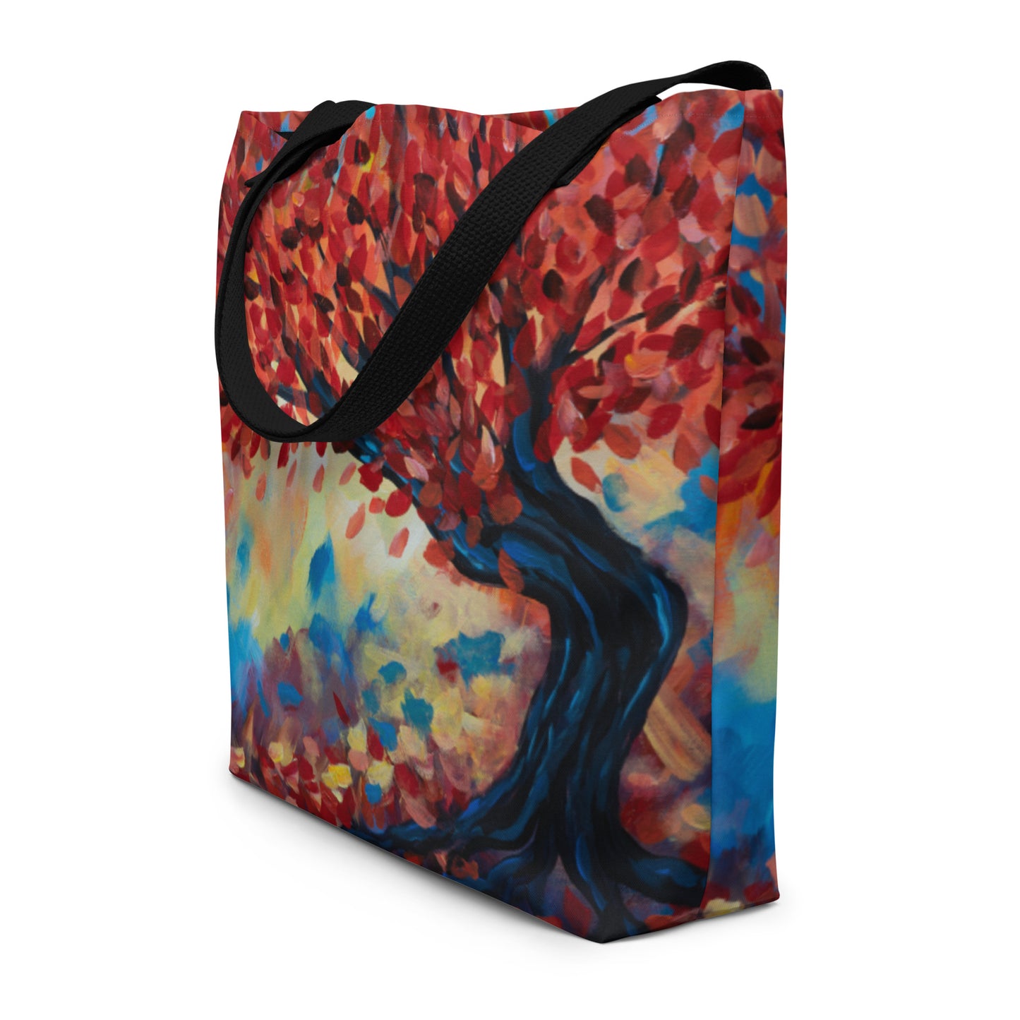 Red Fall Tree Large Tote w/ Pocket